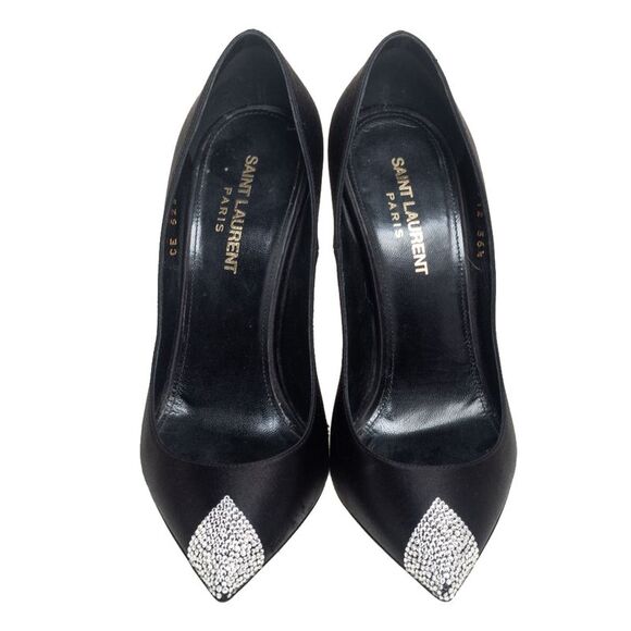 Saint Laurent Black Satin Tower Pumps Size 36.5 - Picture 3 of 4